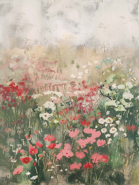Oil painting of a flower field by Eastwood Collective